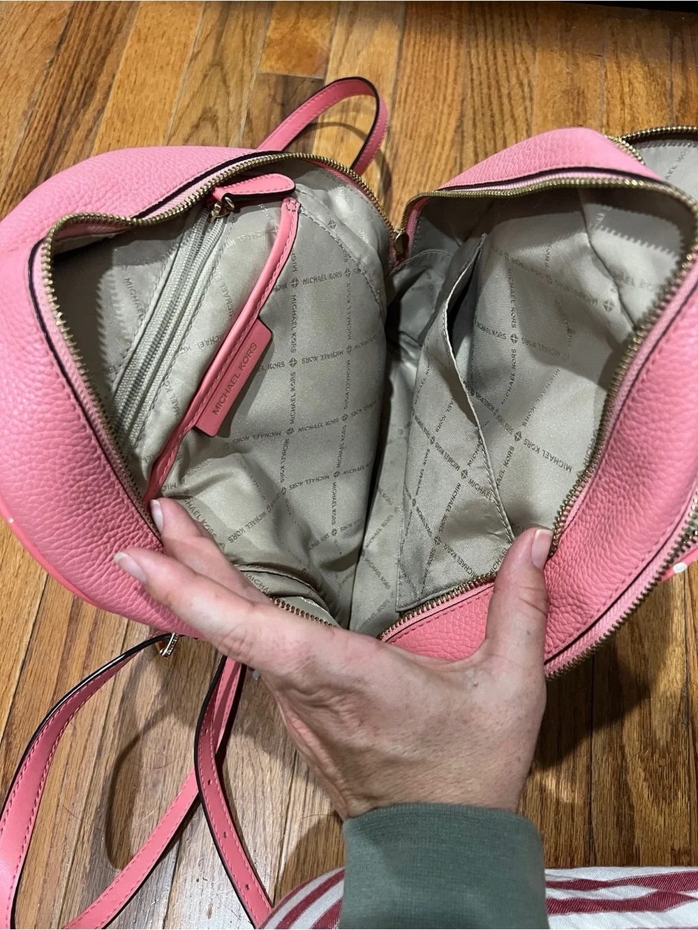 Michael Kors Coral Pink Pebbled Leather Backpack with Gold Hardware